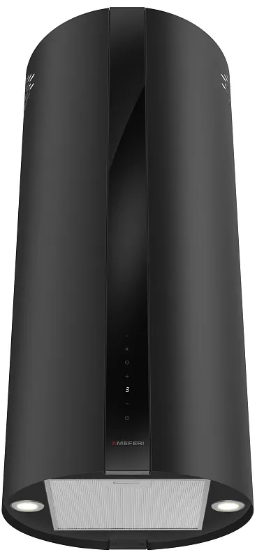 Вытяжка кухонная цилиндрическая островная MEFERI TUBE40BK ISLA COMFORT PLUS, 40 см, черная, производительность 1200 м3/ч, 5 скоростей, режимы отвод и рециркуляция, сенсорное управление, гарантия 3 года