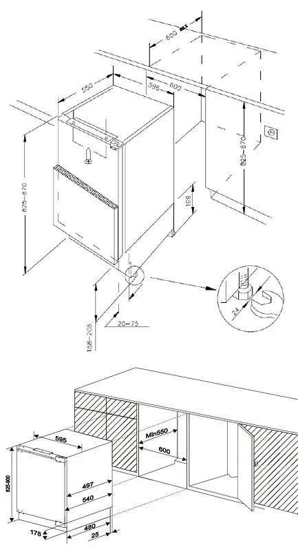 Морозильная камера MEFERI MBF82 LOW FROST LIGHT, встраиваемая под столешницу