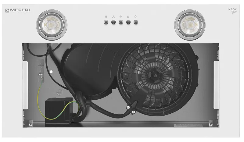 Вытяжка кухонная MEFERI INBOX52WH LIGHT, 52 см, встраиваемая, белая, производительность 650 м3/ч, 3 скорости, низкий уровень шума, режимы отвод и рециркуляция, гарантия 3 года