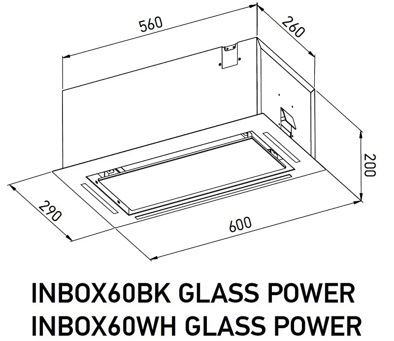 Вытяжка кухонная MEFERI INBOX60BK GLASS POWER, 60 см, встраиваемая, черная, стекло, производительность 900 м3/ч, 3 скорости, низкий уровень шума, режимы отвод и рециркуляция, гарантия 3 года