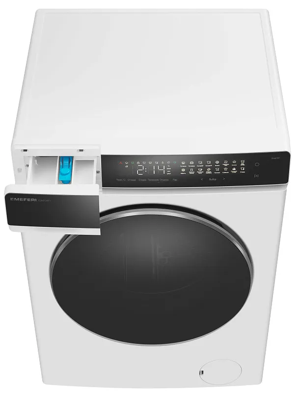 Стиральная машина с инвертором и паром MEFERI MFW121416WH COMFORT PLUS отдельностоящая белая, загрузка 12 кг, с сенсорным управлением