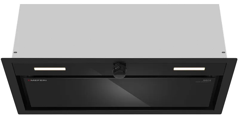 Вытяжка кухонная MEFERI INBOX60BK PUSH COMFORT PLUS, 60 см, встраиваемая, черная, производительность 1200 м3/ч, 3скорости, с утапливаемым переключателем, низкий уровень шума, режимы отвод и циркуляция, гарантия 3 года