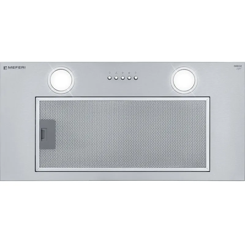 Вытяжка кухонная MEFERI INBOX60IX LIGHT, 60 см, встраиваемая, серая, производительность 650 м3/ч, 3 скорости, низкий уровень шума, режимы отвод и рециркуляция, гарантия 3 года