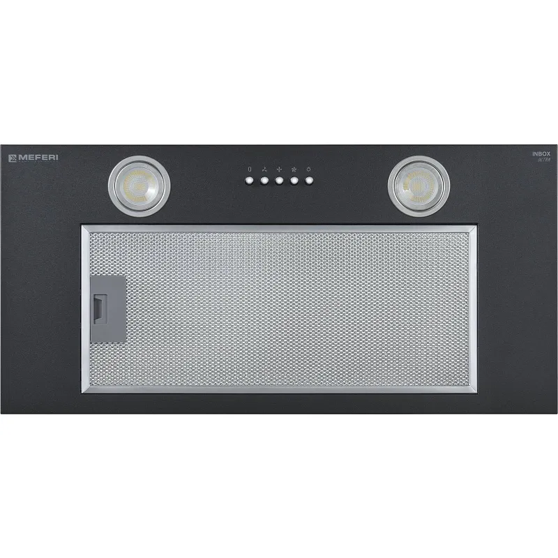 Вытяжка кухонная MEFERI INBOX60BK ULTRA, 60 см, встраиваемая, черная, производительность 1100 м3/ч, 3 скорости, низкий уровень шума, режимы отвод и рециркуляция, гарантия 3 года