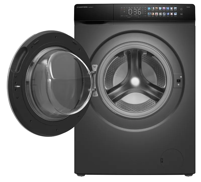 Стиральная машина с сушкой 2 в 1, инвертором и паром MEFERI MFWD1281416GR COMFORT PLUS отдельностоящая серая, загрузка 12 кг стирка, 8 кг сушка