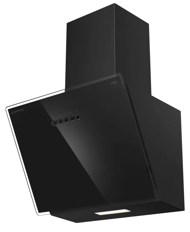 Вытяжка кухонная MEFERI AIRBOX45BK LIGHT, 45 см, наклонная, черная, стекло, производительность 650 м3/ч, 3 скорости, низкий уровень шума, режимы отвод и рециркуляция, гарантия 3 года - изображение vytyazhka_naklonnaya_pristennaya_airbox45bk_light  
