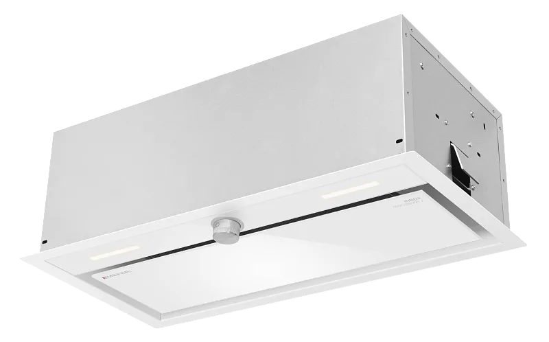 Фото vytyazhka_polnovstraivaemaya_inbox60wh_push_comfort_plus на сайте meferi-home.ru Вытяжка кухонная MEFERI INBOX60WH PUSH COMFORT PLUS, 60 см, встраиваемая, белая, производительность 1200м3/ч, 3 скорости, с утапливаемым переключателем, низкий уровень шума, режимы отвод и циркуляция, гарантия 3 года - изображение vytyazhka_polnovstraivaemaya_inbox60wh_push_comfort_plus