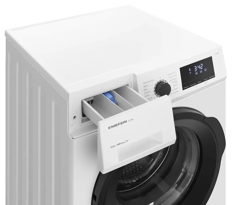 Стиральная машина с инвертором MEFERI MFW101415WH ULTRA отдельностоящая белая, загрузка 10 кг, с возможностью установки в колонну
