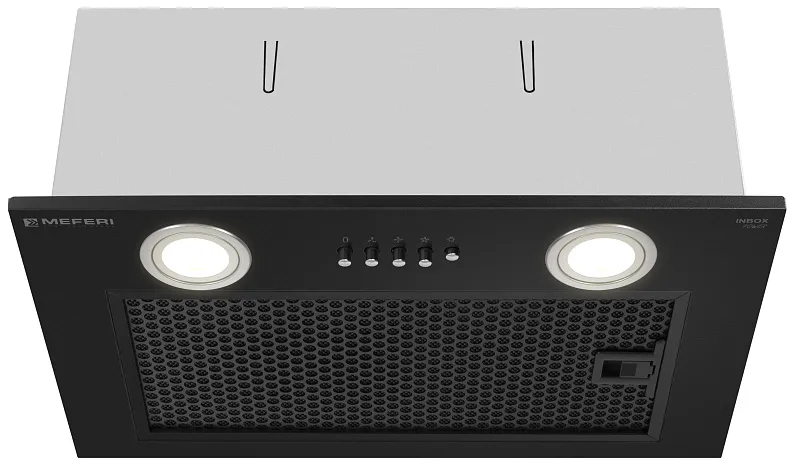 Вытяжка кухонная MEFERI INBOX45BK POWER, 45 см, встраиваемая, черная, производительность 900 м3/ч, 3 скорости, низкий уровень шума, режимы отвод и рециркуляция, гарантия 3 года