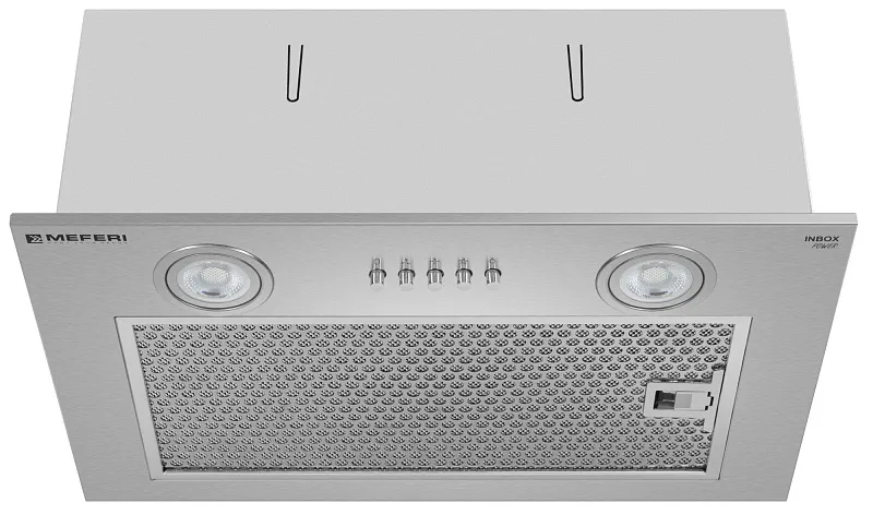 Вытяжка кухонная MEFERI INBOX45IX POWER, 45 см, встраиваемая, серая, производительность 900 м3/ч, 3 скорости, низкий уровень шума, режимы отвод и рециркуляция, гарантия 3 года