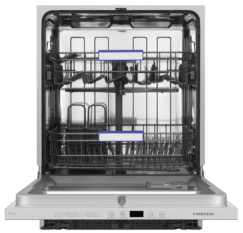 Посудомоечная машина встраиваемая MEFERI MDW6062 LIGHT(модификация 2025 года), 60 см, напольная, 12 комплектов посуды, 6 программ, 2 корзины, половинная загрузка, отсрочка, таймер, защита от протечек