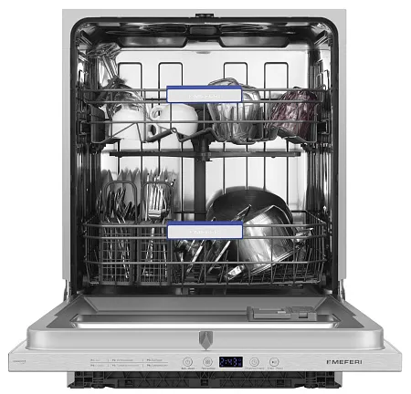 Посудомоечная машина встраиваемая MEFERI MDW6062 LIGHT(модификация 2025 года), 60 см, напольная, 12 комплектов посуды, 6 программ, 2 корзины, половинная загрузка, отсрочка, таймер, защита от протечек