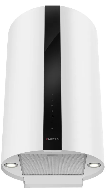 Вытяжка кухонная цилиндрическая настенная MEFERI TUBE40WH COMFORT PLUS, 40 см, белая, производительность 1200 м3/ч, 5 скоростей, низкий уровень шума, режимы отвод и рециркуляция, сенсорное управление, гарантия 3 года
