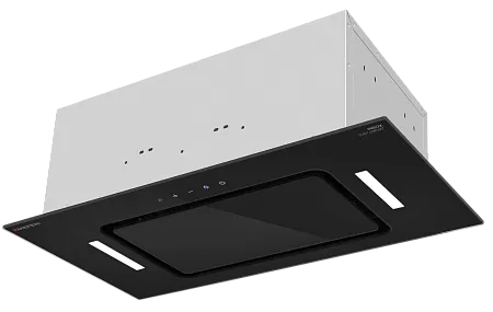 Вытяжка кухонная MEFERI INBOX60BK GLASS COMFORT, 60 см, встраиваемая, черная, стекло, производительность 950 м3/ч, 3 скорости, низкий уровень шума, режимы отвод и рециркуляция, пульт дистанционного управления, гарантия 3 года
