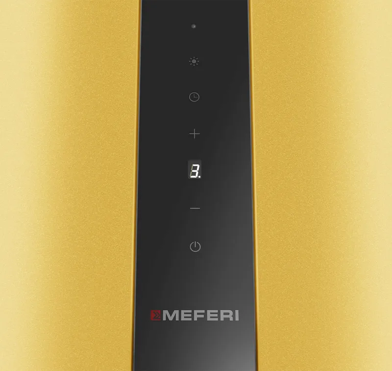 Вытяжка кухонная цилиндрическая настенная MEFERI TUBE40GOLD COMFORT PLUS, 40 см, золотая, производительность 1200 м3/ч, 5 скоростей, режимы отвод и рециркуляция, сенсорное управление, гарантия 3 года