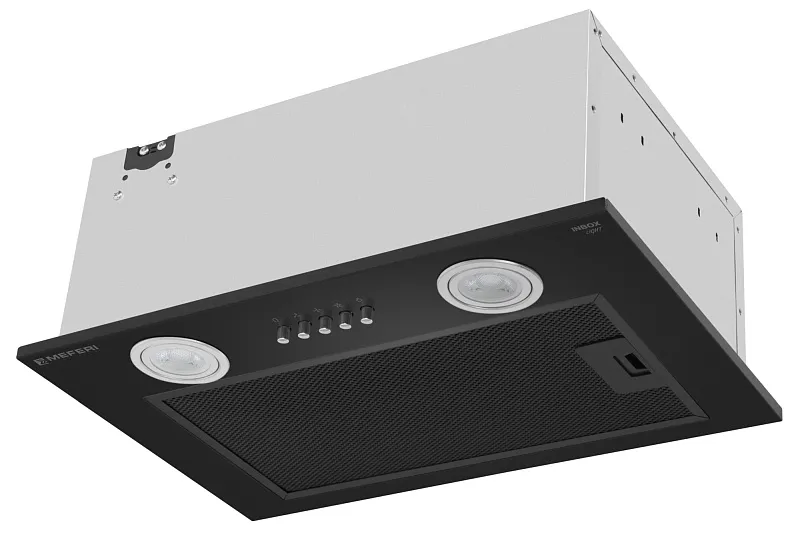 Вытяжка кухонная MEFERI INBOX45BK LIGHT, 45 см, встраиваемая, черная, производительность 650 м3/ч, 3 скорости, низкий уровень шума, режимы отвод и рециркуляция, гарантия 3 года