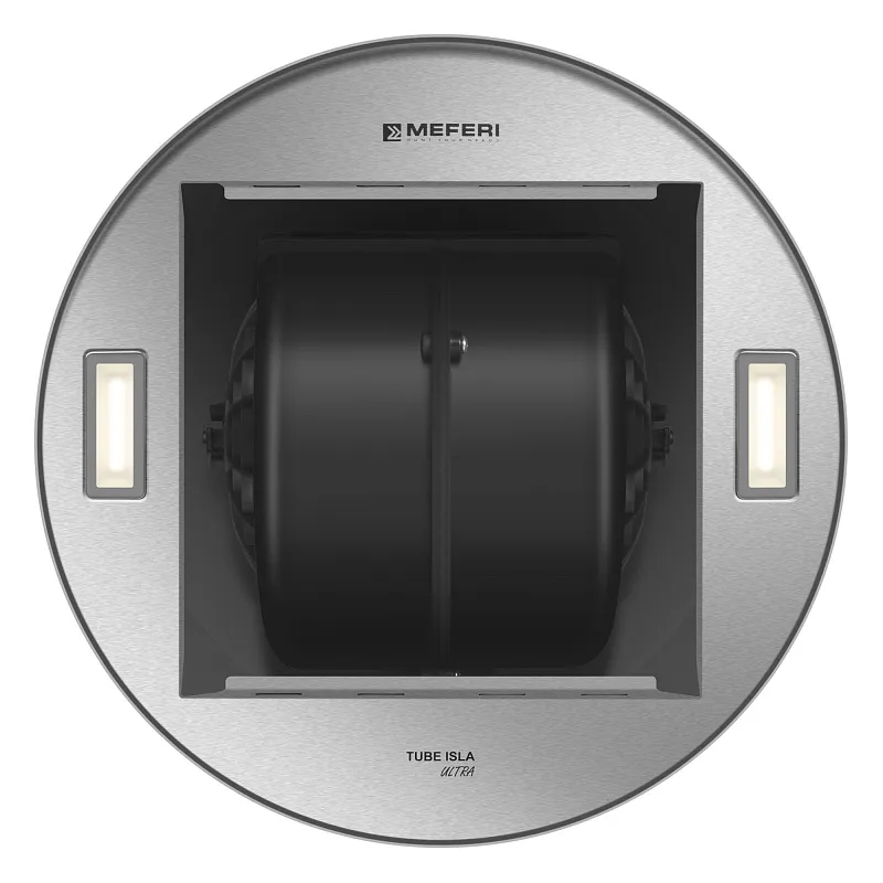 Вытяжка кухонная цилиндрическая островная MEFERI TUBE35IX ISLA ULTRA, 35 см, серая, производительность 1200 м3/ч, 3 скорости, низкий уровень шума, режимы отвод и рециркуляция, гарантия 3 года