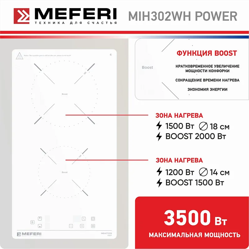 Варочная панель индукционная MEFERI MIH302WH POWER (Модификация 2025 года)