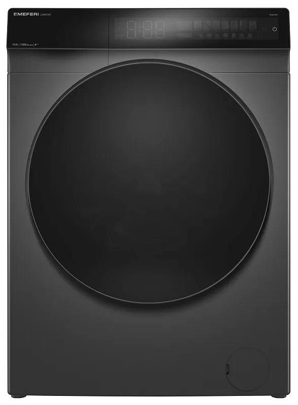 Стиральная машина с инвертором и паром MEFERI MFW101216GR COMFORT отдельностоящая серая, загрузка 10 кг, с возможностью установки в колонну, с сенсорным управлением