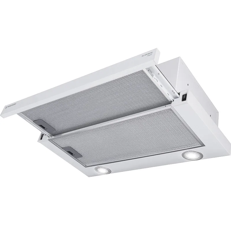Вытяжка телескопическая кухонная MEFERI SLIDEBOX60WH POWER, 60 см, белая, производительность 850 м3/ч, 2 скорости, низкий уровень шума, режимы отвод и рециркуляция, гарантия 3 года