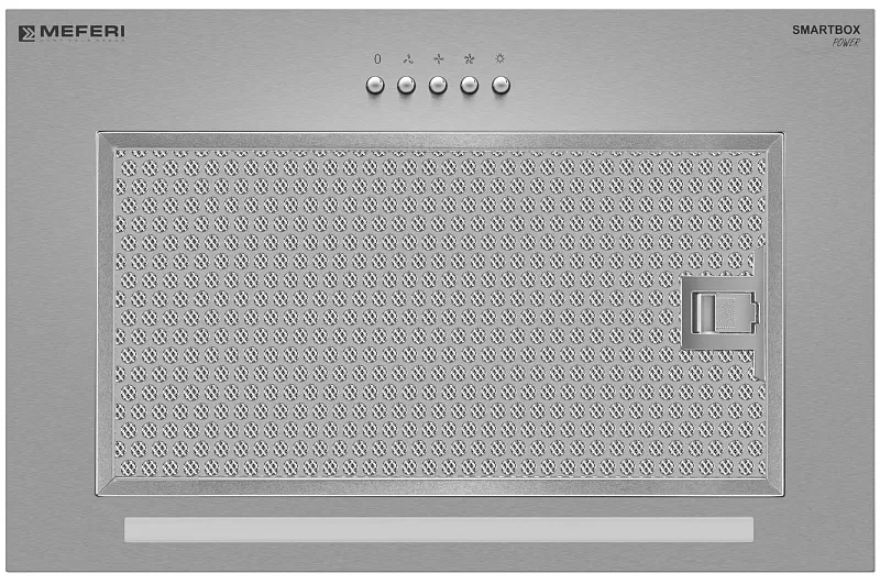 Вытяжка кухонная MEFERI SMARTBOX45IX POWER, 45 см, встраиваемая, серая, производительность 900 м3/ч, 3 скорости, низкий уровень шума, режимы отвод и рециркуляция, гарантия 3 года