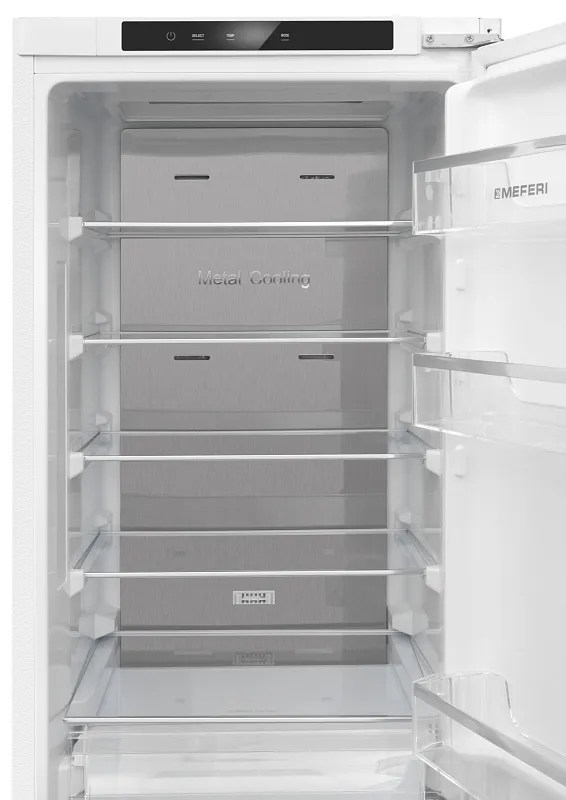Холодильник встраиваемый, с инвертором MEFERI MBR193 TOTAL NO FROST ULTRA (модификация 2025), двухкамерный, двухдверный, перенавешиваемые двери, суперохлаждение, суперзаморозка, с зоной свежести, с металлической пластиной Metal Cooling