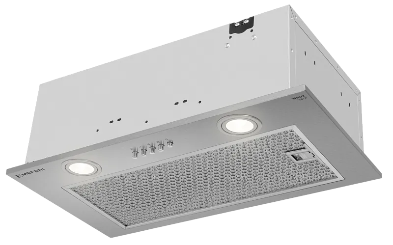 Фото vytyazhka_polnovstraivaemaya_inbox52ix_power на сайте meferi-home.ru Вытяжка кухонная MEFERI INBOX52IX POWER, 52 см, встраиваемая, серая, производительность 900 м3/ч, 3 скорости, низкий уровень шума, режимы отвод и рециркуляция, гарантия 3 года - изображение vytyazhka_polnovstraivaemaya_inbox52ix_power