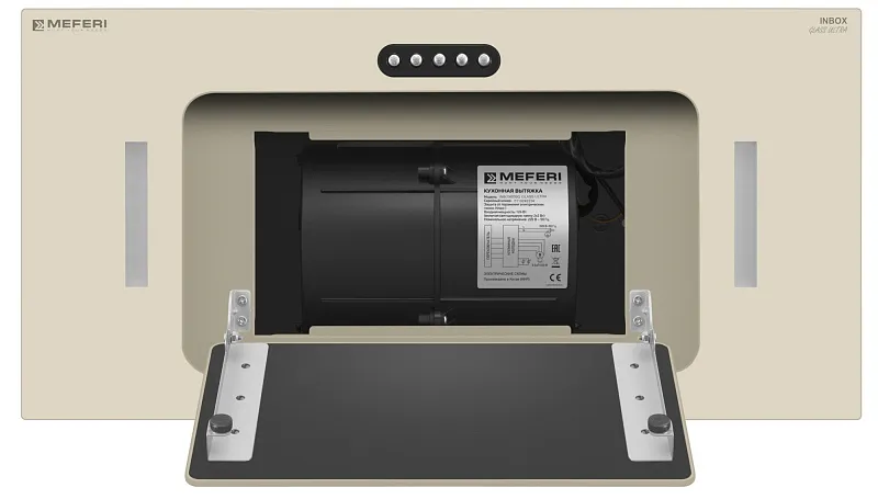 Вытяжка кухонная MEFERI INBOX60BG GLASS ULTRA, 60 см, встраиваемая, бежевая, стекло, производительность 900 м3/ч, 3 скорости, низкий уровень шума, режимы отвод и рециркуляция, гарантия 3 года