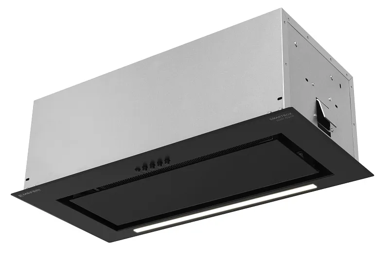 Вытяжка кухонная MEFERI SMARTBOX60BK GLASS POWER, 60 см, встраиваемая, черная, стекло, производительность 900 м3/ч, 3 скорости, низкий уровень шума, режимы отвод и рециркуляция, гарантия 3 года