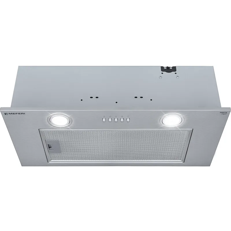 Вытяжка кухонная MEFERI INBOX60IX POWER, 60 см, встраиваемая, серая, производительность 900 м3/ч, 3 скорости, низкий уровень шума, режимы отвод и рециркуляция, гарантия 3 года