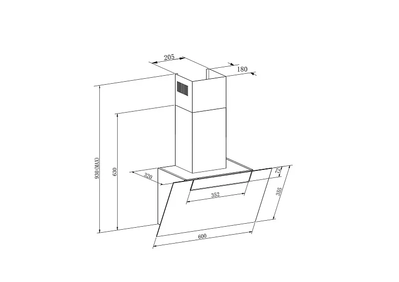 Вытяжка кухонная MEFERI AIRBOX60BK COMFORT, 60 см, наклонная, черная, стекло, производительность 950 м3/ч, 3 скорости, низкий уровень шума, режимы отвод и рециркуляция, гарантия 3 года