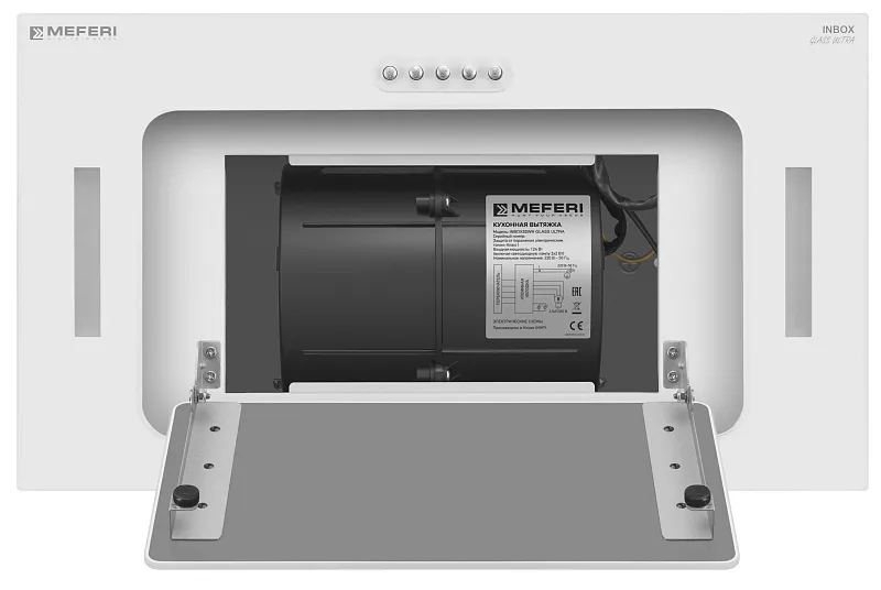 Вытяжка кухонная MEFERI INBOX52WH GLASS ULTRA, 52 см, встраиваемая, белая, стекло, производительность 900 м3/ч, 3 скорости, низкий уровень шума, режимы отвод и рециркуляция, гарантия 3 года