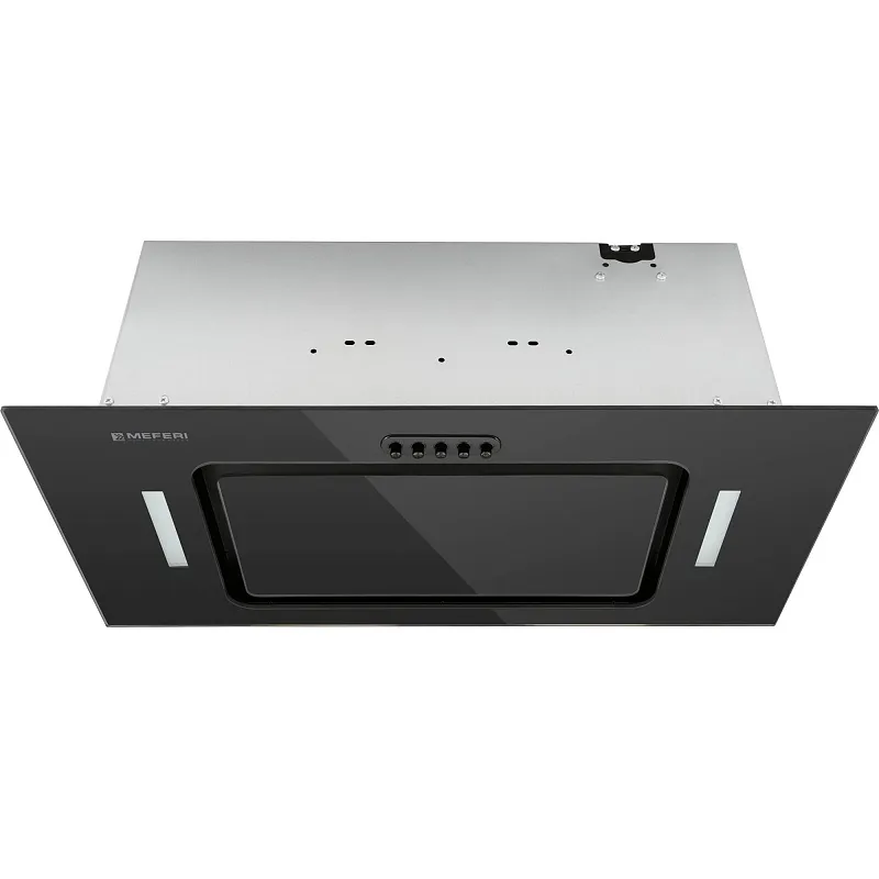 Вытяжка кухонная MEFERI INBOX60BK GLASS ULTRA, 60 см, встраиваемая, черная, стекло, производительность 900 м3/ч, 3 скорости, низкий уровень шума, режимы отвод и рециркуляция, гарантия 3 года