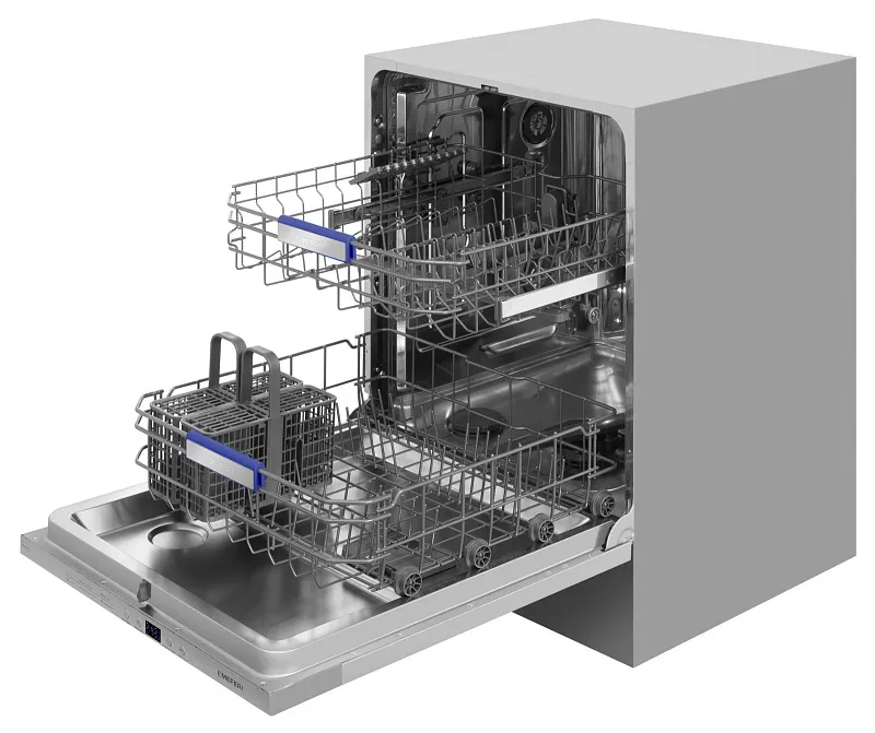 Посудомоечная машина встраиваемая MEFERI MDW6062 LIGHT(модификация 2025 года), 60 см, напольная, 12 комплектов посуды, 6 программ, 2 корзины, половинная загрузка, отсрочка, таймер, защита от протечек