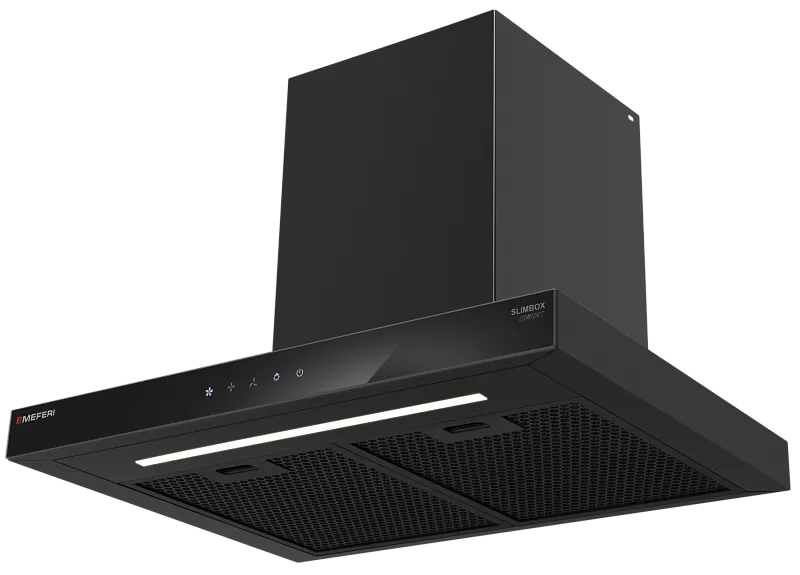 Вытяжка кухонная MEFERI SLIMBOX60BK COMFORT, 60 см, купольная, черная, производительность 950 м3/ч, 3 скорости, низкий уровень шума, режимы отвод и рециркуляция, гарантия 3 года - изображение vytyazhka_pristennaya_t_obraznaya_slimbox60bk_comfort  
