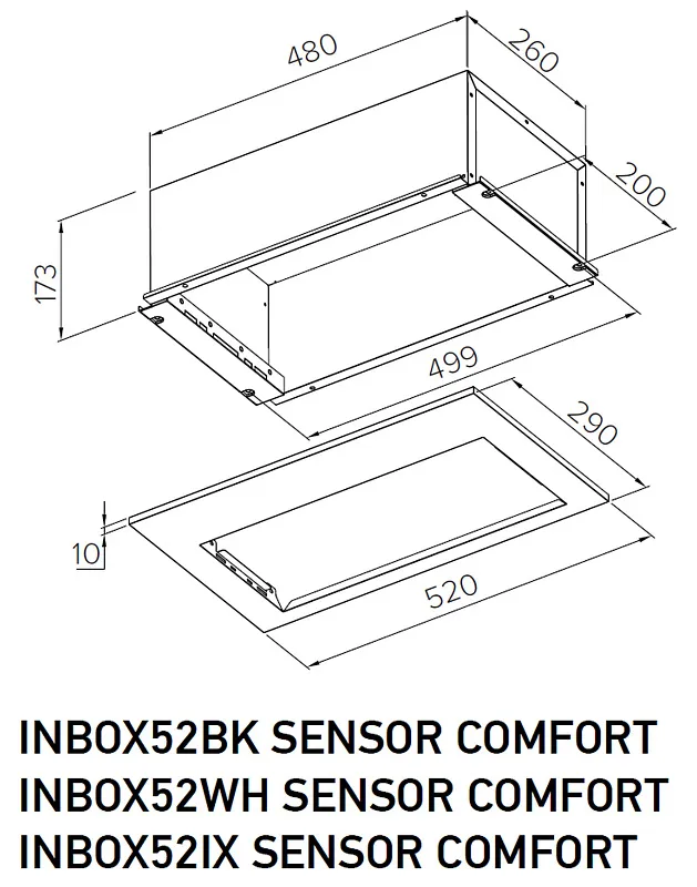 Вытяжка кухонная MEFERI INBOX52IX SENSOR COMFORT, 52 см, встраиваемая, серая, производительность 950 м3/ч, 3 скорости, низкий уровень шума, режимы отвод и рециркуляция, сенсорное управление, пульт дистанционного управления, гарантия 3 года