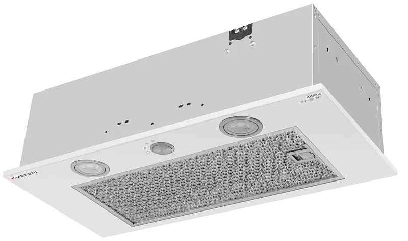 Вытяжка кухонная MEFERI INBOX60WH PUSH COMFORT, 60 см, встраиваемая, белая, производительность 950 м3/ч, 3 скорости, с утапливаемым переключателем, низкий уровень шума, режимы отвод и рециркуляция, гарантия 3 года