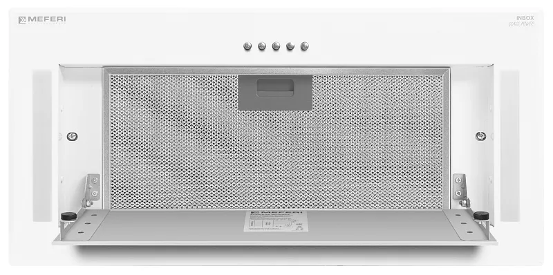 Вытяжка кухонная MEFERI INBOX60WH GLASS POWER, 60 см, полновстраиваемая, белая, стекло, производительность 900 м3/ч, 3 скорости, низкий уровень шума, режимы отвод и рециркуляция, гарантия 3 года