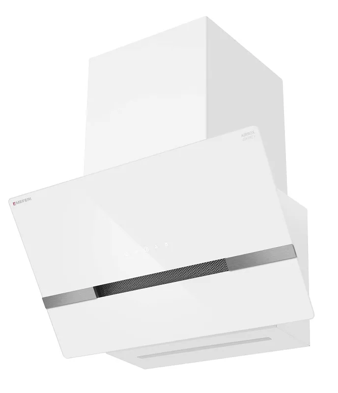 Вытяжка кухонная MEFERI AIRBOX60WH COMFORT PLUS, 60 см, наклонная, белая, стекло, производительность 1200 м3/ч, 3 скорости, низкий уровень шума, режимы отвод и рециркуляция, гарантия 3 года
