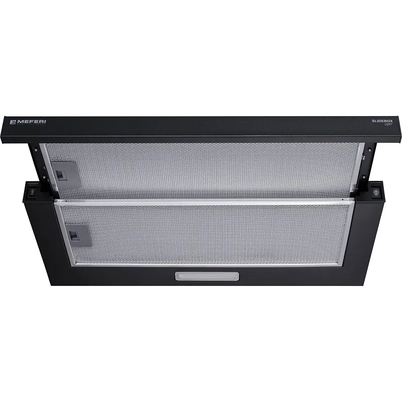 Вытяжка телескопическая кухонная MEFERI SLIDEBOX60BK LIGHT, 60 см, черный, производительность 650 м3/ч, 2 скорости, низкий уровень шума, режимы отвод и рециркуляция, гарантия 3 года