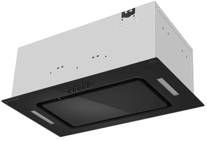 Вытяжка кухонная MEFERI INBOX52BK GLASS ULTRA, 52 см, встраиваемая, черная, стекло, производительность 900 м3/ч, 3 скорости, низкий уровень шума, режимы отвод и рециркуляция, гарантия 3 года