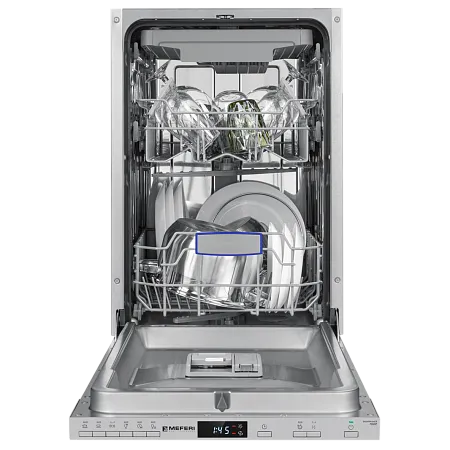 Посудомоечная машина узкая встраиваемая MEFERI MDW4563 POWER, 45 см, 10 комплектов посуды, 6 программ, защита от протечек, половинная загрузка, отсрочка, таймер Посудомоечная машина узкая встраиваемая MEFERI MDW4563 POWER, 45 см, 10 комплектов посуды, 6 программ, защита от протечек, половинная загрузка, отсрочка, таймер