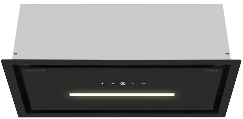Вытяжка кухонная MEFERI SMARTBOX60BK GLASS COMFORT, 60 см, встраиваемая, стекло, черная, производительность 950 м3/ч, 3 скорости, низкий уровень шума, режимы отвод и рециркуляция, гарантия 3 года