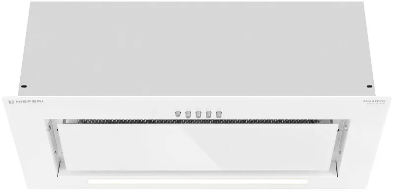 Вытяжка кухонная MEFERI SMARTBOX60WH GLASS POWER, 60 см, встраиваемая, белая, стекло, производительность 900 м3/ч, 3 скорости, низкий уровень шума, режимы отвод и рециркуляция, гарантия 3 года