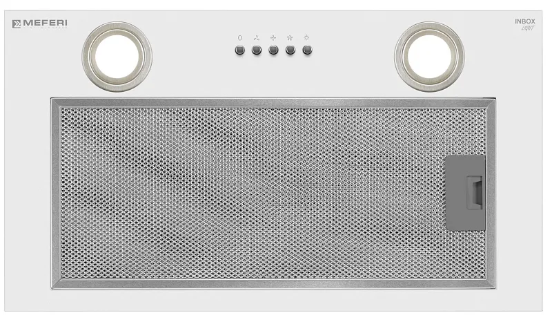Вытяжка кухонная MEFERI INBOX52WH LIGHT, 52 см, встраиваемая, белая, производительность 650 м3/ч, 3 скорости, низкий уровень шума, режимы отвод и рециркуляция, гарантия 3 года