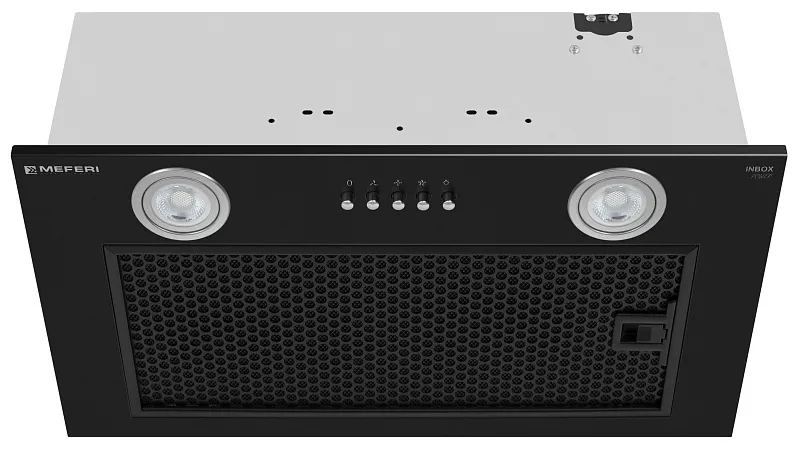 Вытяжка кухонная MEFERI INBOX52BK POWER, 52 см, встраиваемая, черная, производительность 900 м3/ч, 3 скорости, низкий уровень шума, режимы отвод и рециркуляция, гарантия 3 года