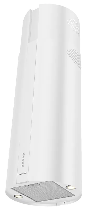Вытяжка кухонная цилиндрическая островная MEFERI TUBE40WH ISLA POWER, 40 см, белая, производительность 850 м3/ч, 3 скорости, низкий уровень шума, режимы отвод и рециркуляция, гарантия 3 года