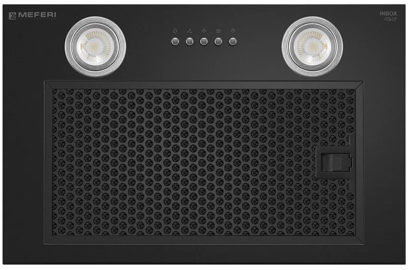 Вытяжка кухонная MEFERI INBOX45BK POWER, 45 см, встраиваемая, черная, производительность 900 м3/ч, 3 скорости, низкий уровень шума, режимы отвод и рециркуляция, гарантия 3 года
