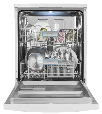 Посудомоечная машина отдельностоящая MEFERI MDW6062WH FS LIGHT, 60 см, напольная, 12 комплектов посуды, 6 программ, 2 корзины, половинная загрузка, отсрочка, защита от протечек, внутренняя подсветка