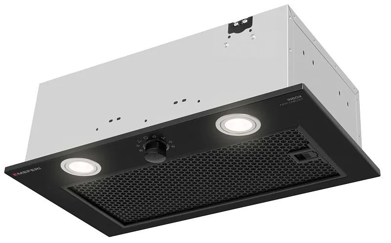 Вытяжка кухонная MEFERI INBOX52BK PUSH COMFORT, 52 см, встраиваемая, черная, производительность 950 м3/ч, 3 скорости, с утапливаемым переключателем, низкий уровень шума, режимы отвод и рециркуляция, гарантия 3 года